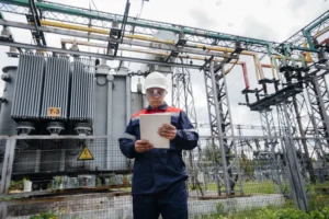 a man inspecting power plant